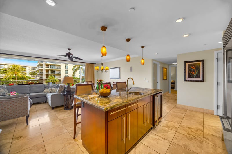 Open-concept kitchen with plenty of prep space and easy access to dining.