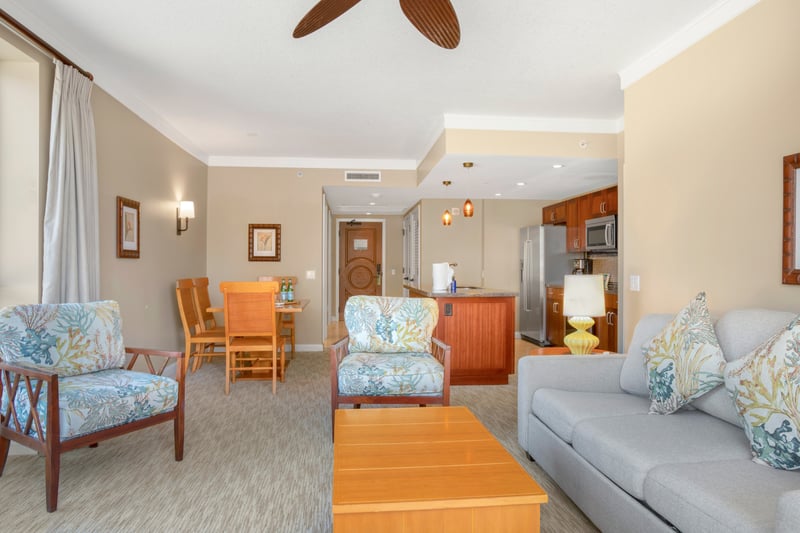 Relax in style with soft seating and a tropical backdrop. HKH-222