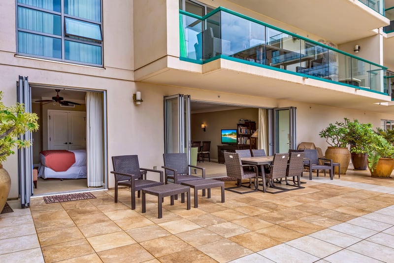 Private outdoor space for relaxation in a lush, tropical setting