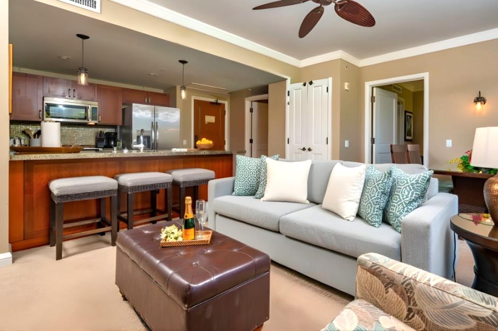 Spacious open layout connects kitchen, dining, and living for seamless vacation living.