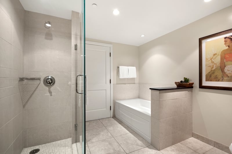 Luxury meets practicality in this beautifully appointed bathroom retreat