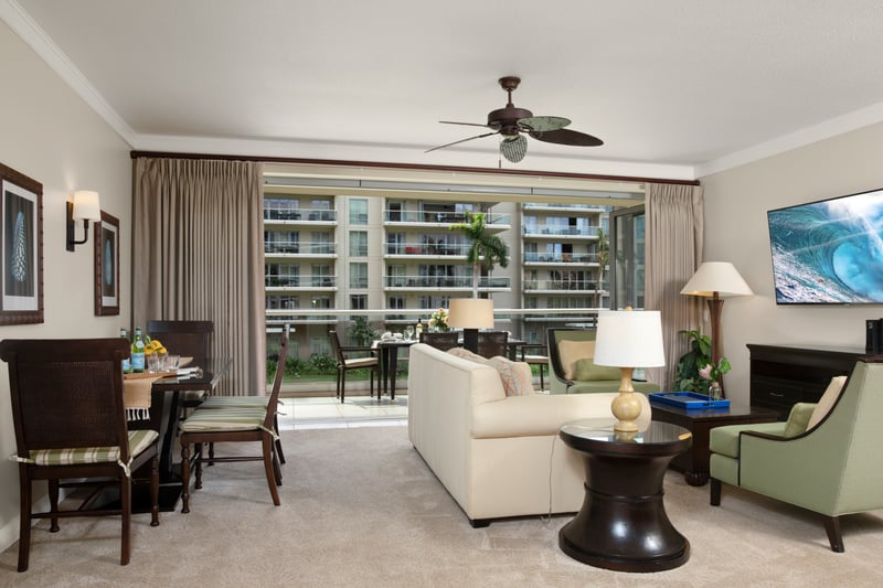An airy living space where refined comfort meets sweeping resort views