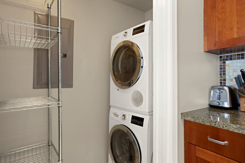 Laundry day is no hassle with this sleek, in-room setup