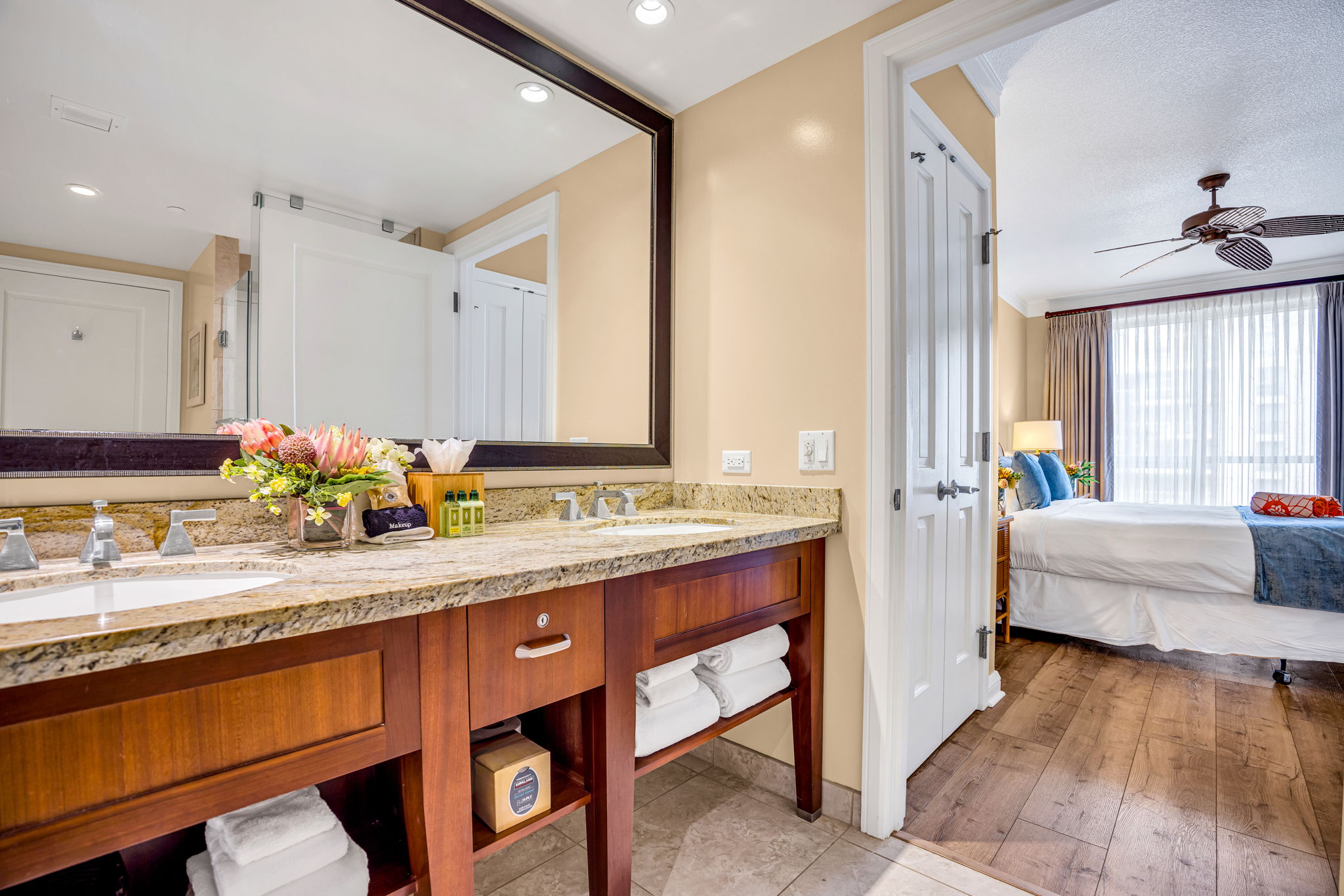 Dual-sink vanity and generous counter space in the primary bathroom for a smooth morning routine. HKH-305