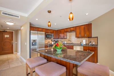 Modern appliances and colorful accents bring personality to paradise
