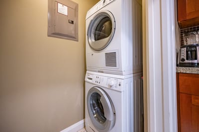 Bosch Washer and dryer available for your use. Along with "HE" detergent.