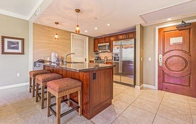 Open-concept design lets you cook with a view and company too