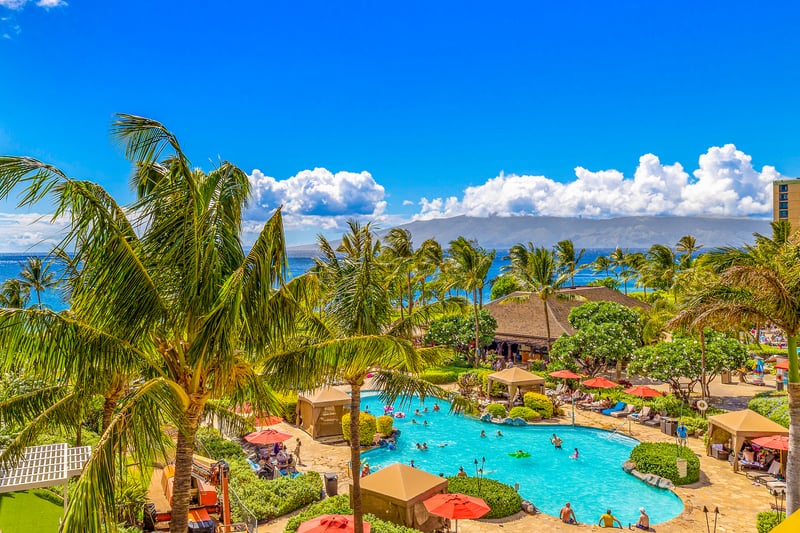 This is your view, lush palms, sparkling pools, and endless blue horizon HKH-409
