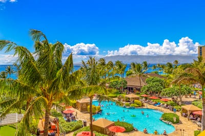 This is your view, lush palms, sparkling pools, and endless blue horizon HKH-409