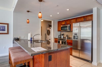 Gourmet kitchen with stainless steel appliances and resort views HKH-412