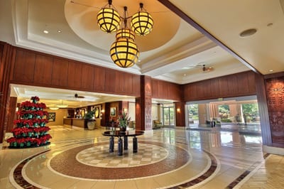 Grand resort lobby with soaring ceilings, elegant finishes, and a warm aloha welcome upon your arrival HKH-423