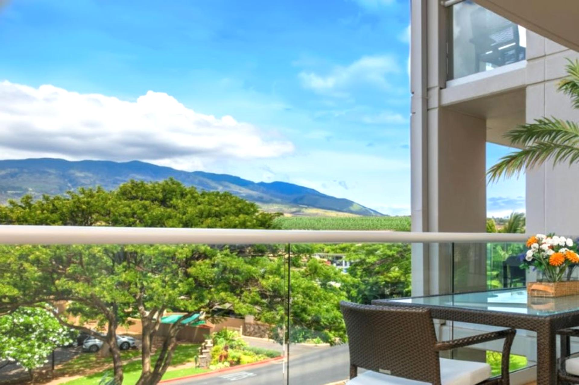 Your private lanai with postcard-worthy mountain and garden views
