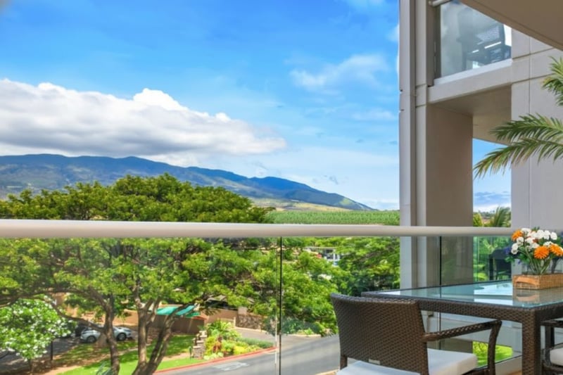 Your private lanai with postcard-worthy mountain and garden views