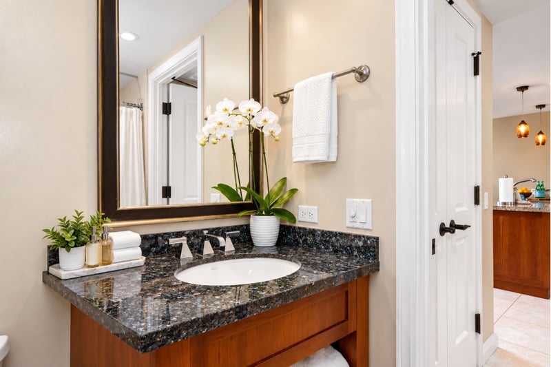 A vanity that combines modern design with warm island elegance HKH-424