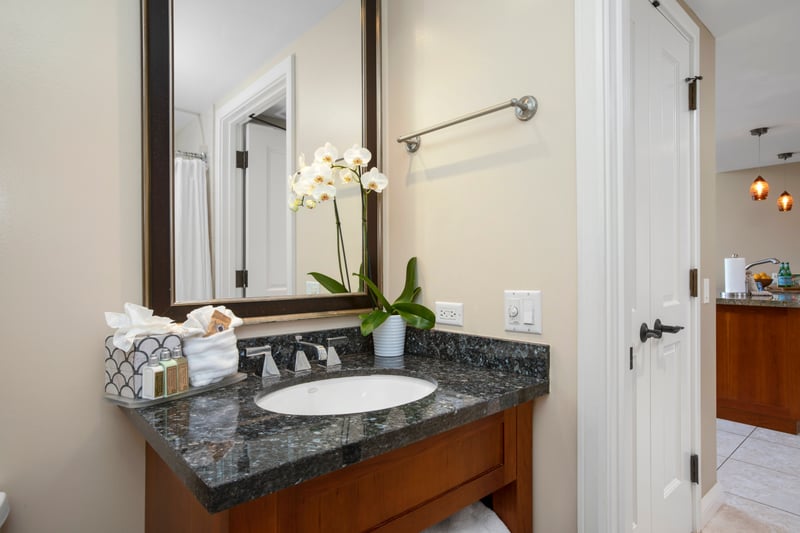 A vanity that combines modern design with warm island elegance HKH-424