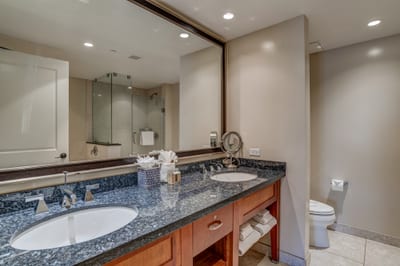 Start and end your day in this elegant, spa-inspired space