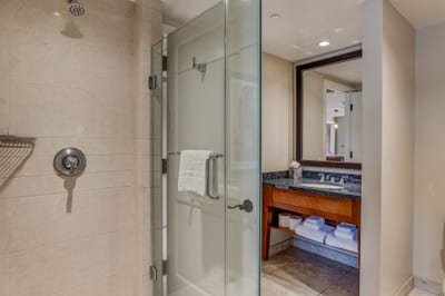 Clean lines and a calming palette make for a peaceful routine