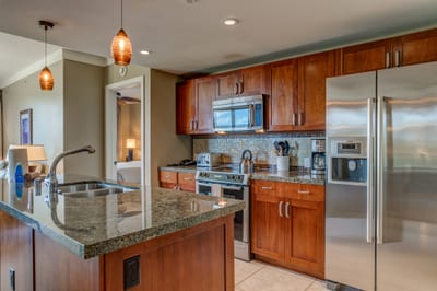 Island living meets modern convenience in this open kitchen layout