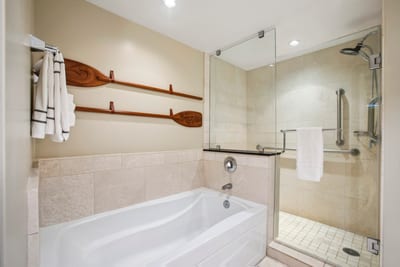 A full guest bath with both tub and shower for flexibility and comfort