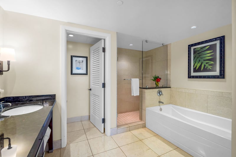 Additional view of the guest bath showing layout details, including private toilet area.