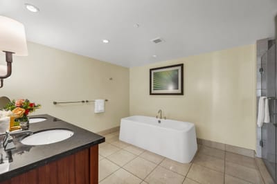 Additional view of guest bath showing layout and direct bedroom access.