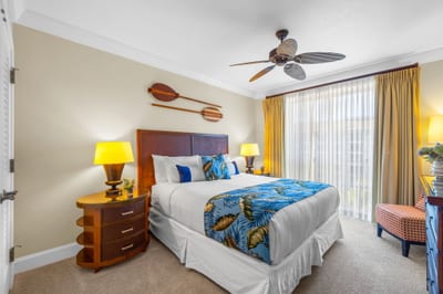 Third bedroom with a King bed, ocean view, and quiet setting at the end of the hall. Ideal for grandparents or teens needing extra space. HKH-504