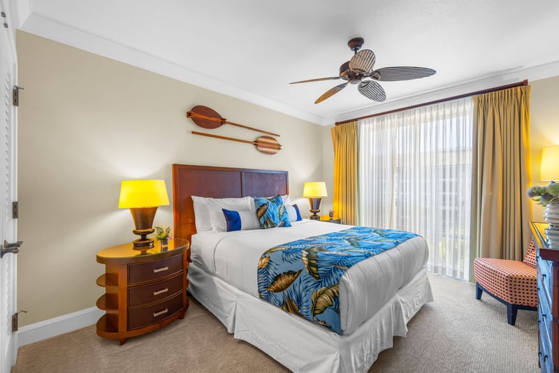 Third bedroom with a King bed, ocean view, and quiet setting at the end of the hall. Ideal for grandparents or teens needing extra space.