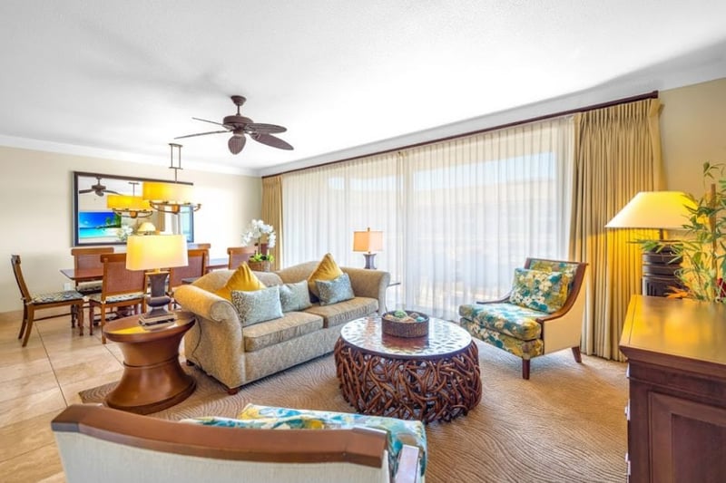 Open living area with plush seating and a Queen sofa sleeper for extra guests or movie nights.