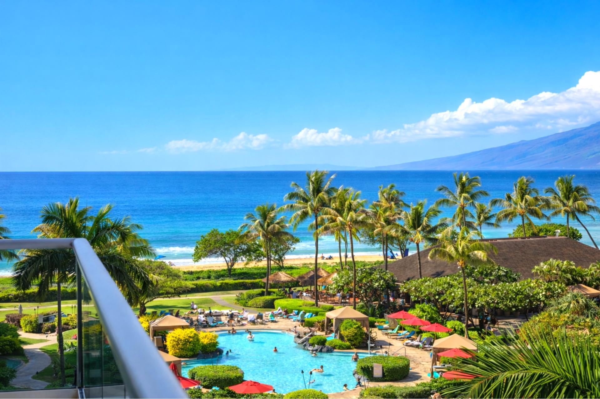 From the resort grounds, you enjoy vibrant views of Honua Kai’s pools, tropical landscaping, and the Pacific shimmering just beyond the palms.