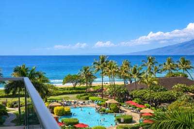 From the resort grounds, you enjoy vibrant views of Honua Kai’s pools, tropical landscaping, and the Pacific shimmering just beyond the palms. HKH-515