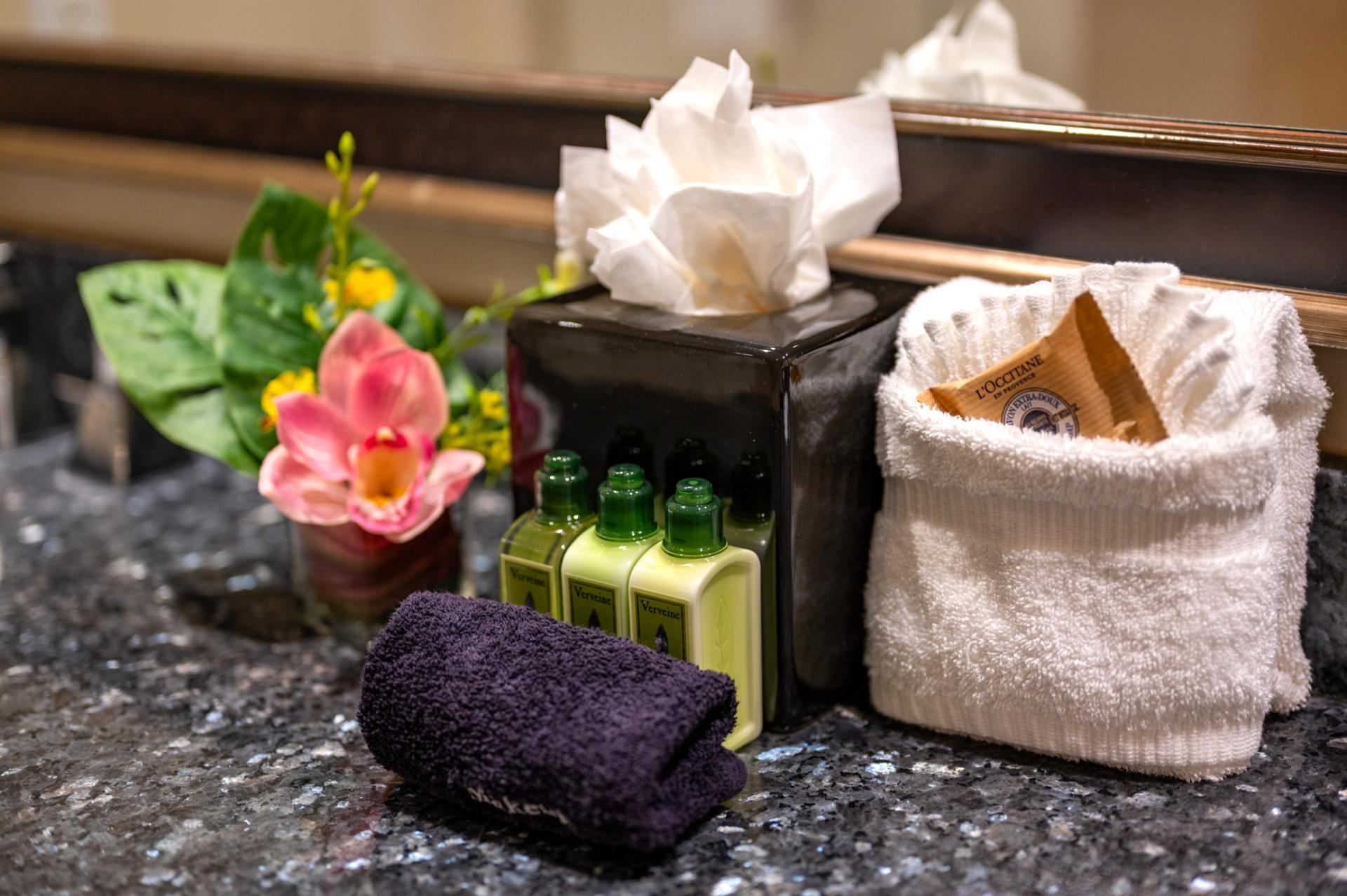 Enjoy spa-like touches in your private bath, complete with L’Occitane amenities and fresh island blooms.