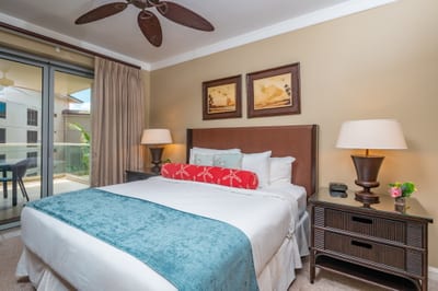 Rest easy in your primary suite with a King bed, direct lanai access, and warm tropical decor for a restful Maui retreat. HKH-520