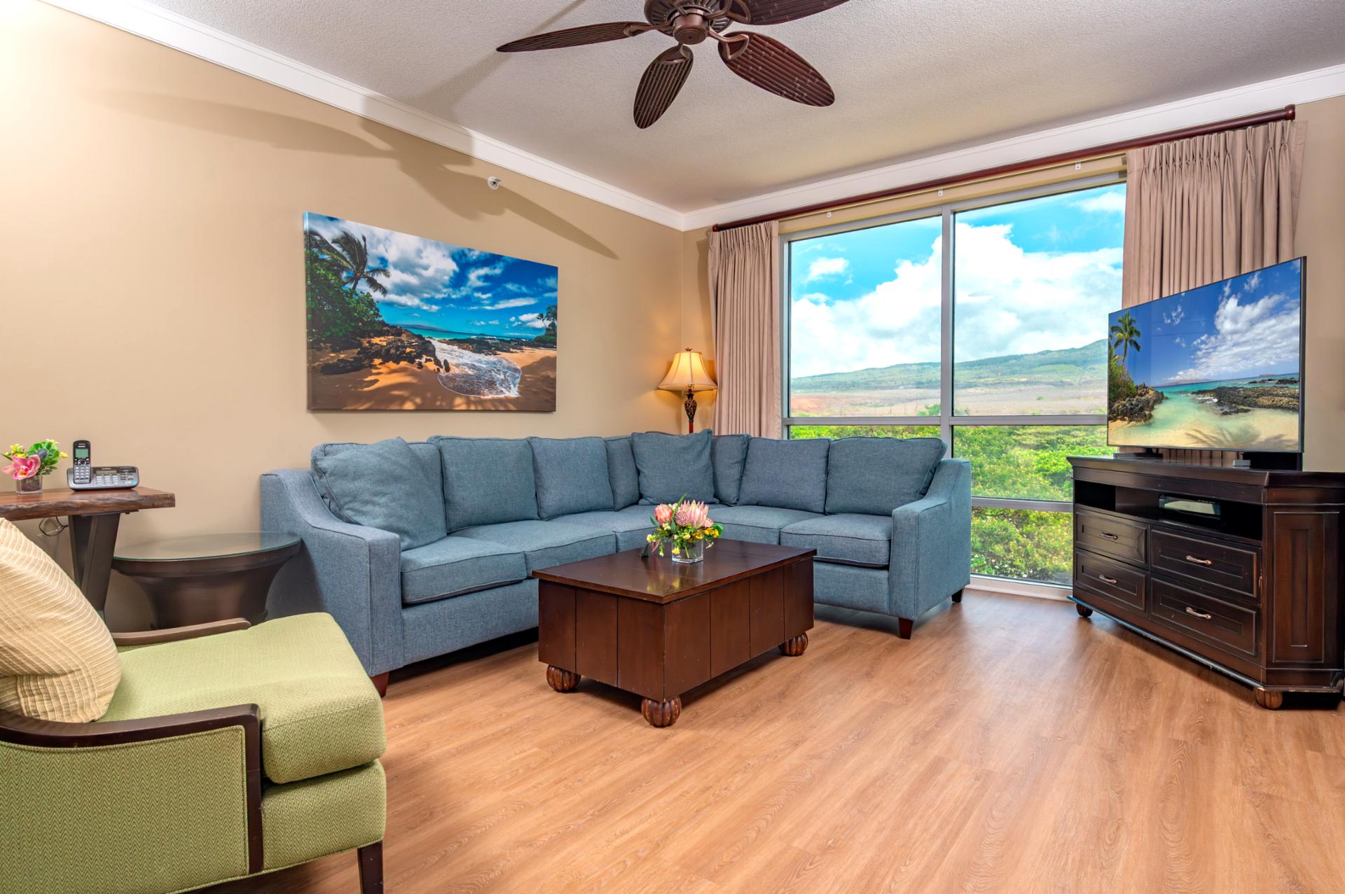 Stretch out on the large sectional and enjoy mountain views or a movie night on the Smart TV, all in the comfort of your open living area.