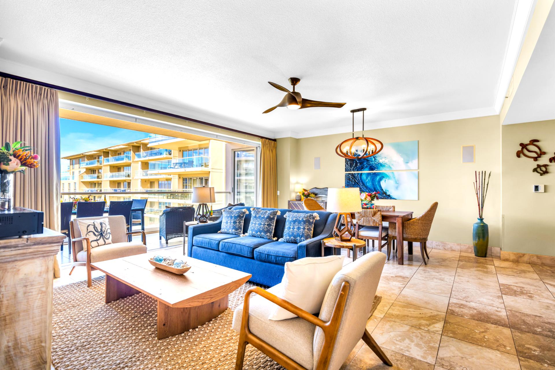 Gather the group for games or lounging in this open-concept space with ocean views just beyond the glass.