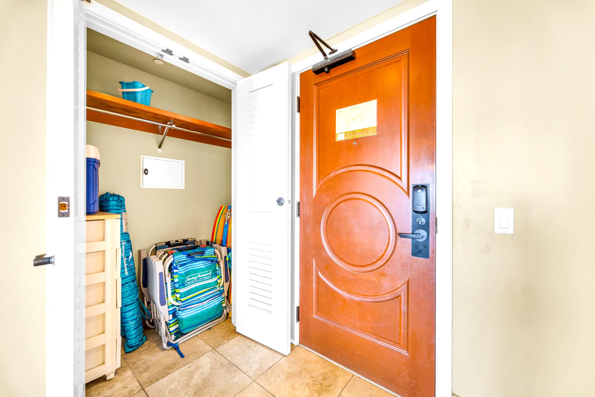 Grab beach gear with ease from your private entry closet, fully stocked for your days on the sand.