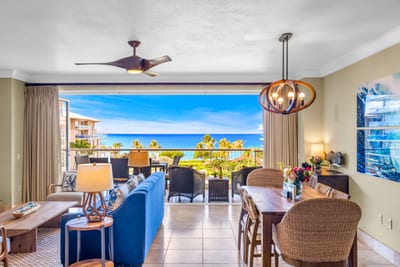 Dine indoors with stunning ocean views and a breezy connection to your private balcony. HKH-529