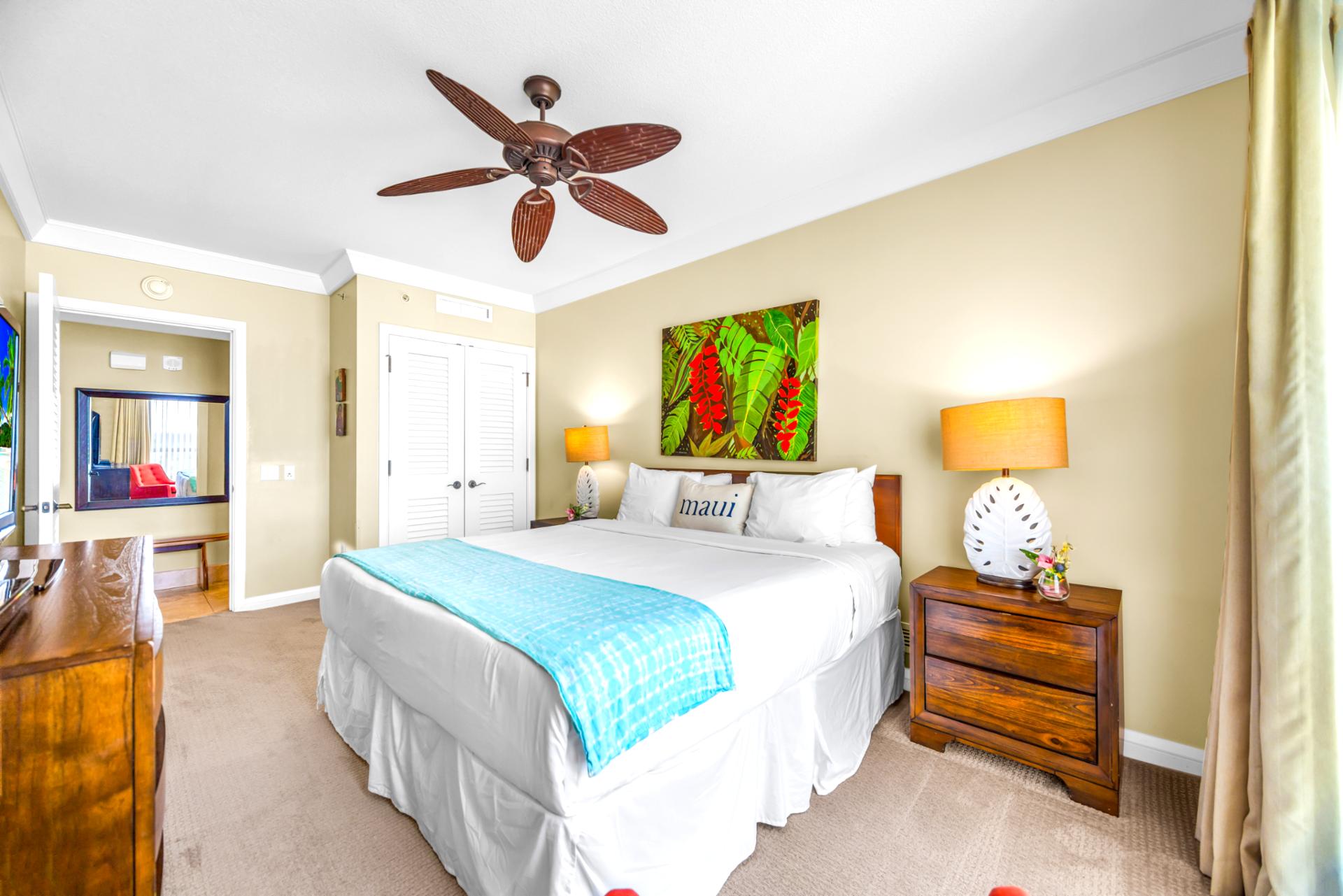 This cheerful second bedroom provides comfort and privacy, with a Queen bed and easy access to the adjacent full bath.