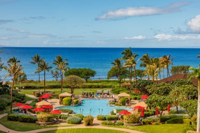 Gaze out over lush tropical gardens and the sparkling resort pool with the ocean just beyond. HKH-529