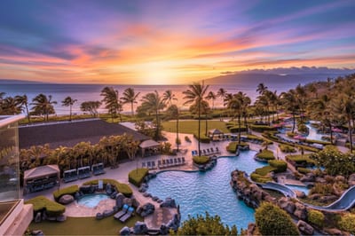 Sunrise paints the Maui sky over your Honua Kai oasis with shimmering pools and the Pacific beyond. HKH-550