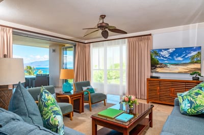 Spacious living area opens fully to the lanai, creating seamless indoor-outdoor living. HKH-550
