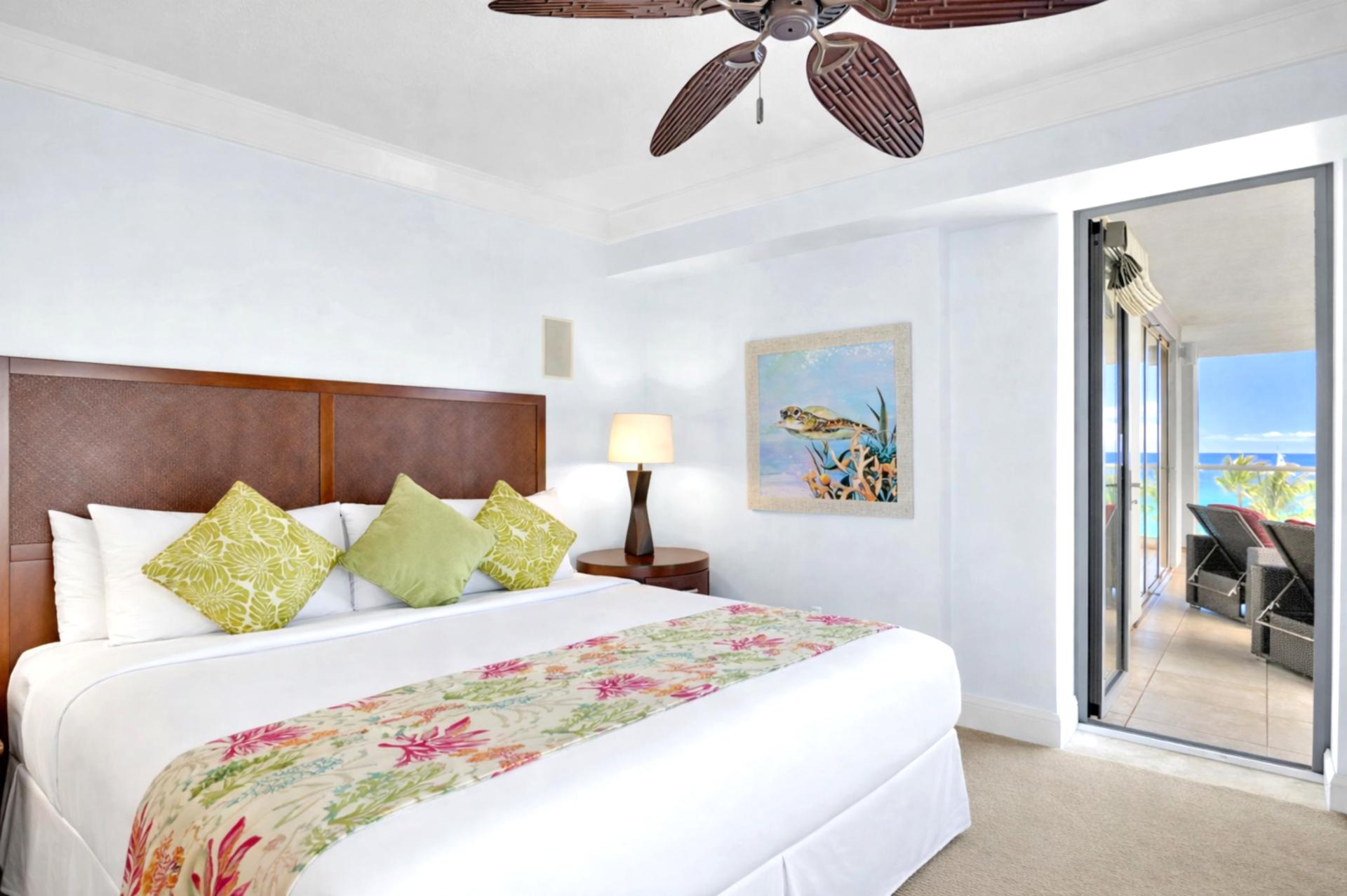 Ocean-facing bedroom with abundant natural light and tropical breezes.