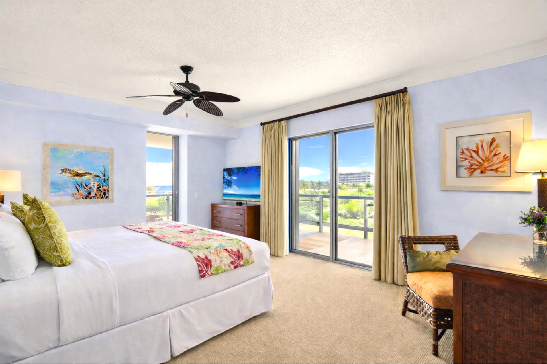 Elegant primary suite with ensuite bath and a laptop-ready workspace - everything you need.