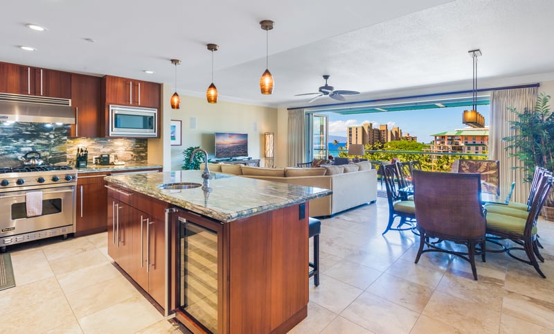 Cook with ease in a fully equipped kitchen with stone counters and stainless appliances for family feasts HKH-603