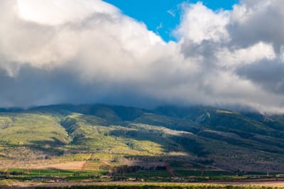 Marvel at Maui’s majestic mountain views, where lush valleys meet rolling clouds.