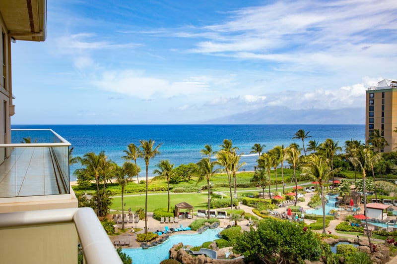 Tropical resort oasis with stunning ocean views and vibrant greenery.