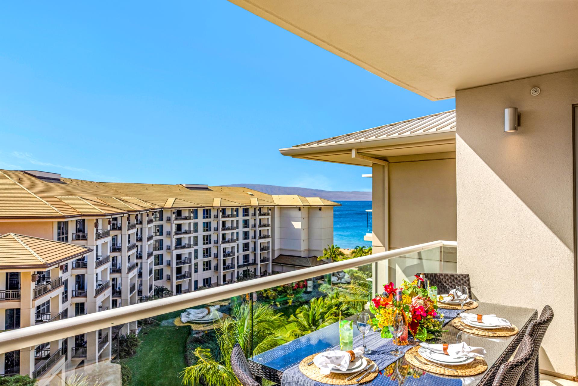 Dine outdoors while taking in elevated island scenery