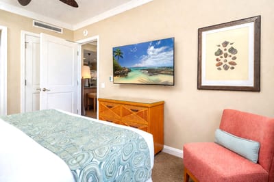The guest bed features a flat screen TV for additional convenience