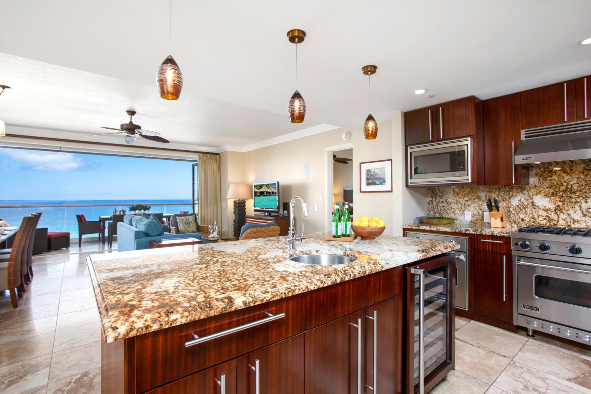 Sleek style and sparkling counters ready for island feasts