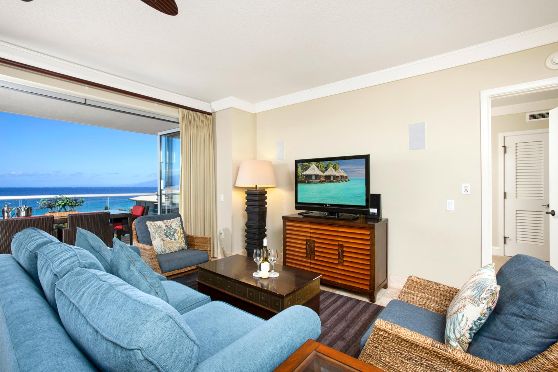 Sink into plush comfort with the ocean as your backdrop