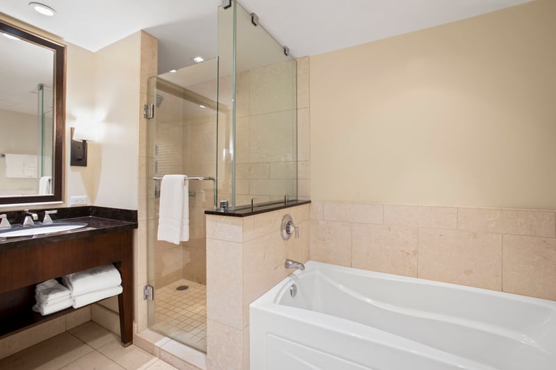 Enjoy your own soaking tub and spacious shower 